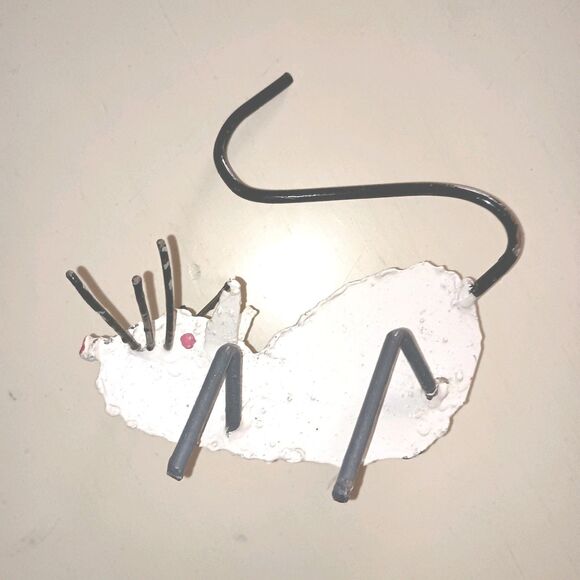 Vintage Metal Cat And Mouse One Of A Kind Handmade Painted Set Folk Art READ - Picture 5 of 12